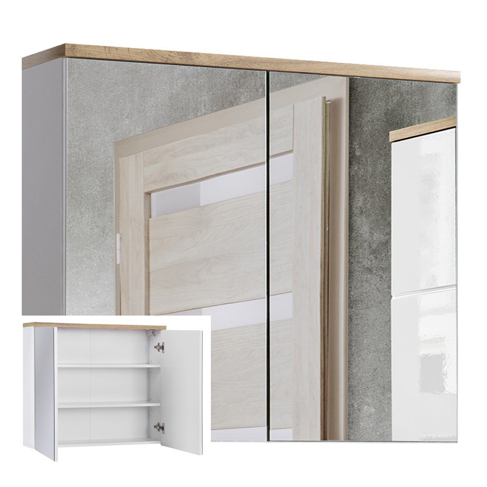 Lomadox Spiegelschrank SOLNA-56 80 cm, weiß mit Wotaneiche, B x H x T ca. 80 x 70 x 20cm