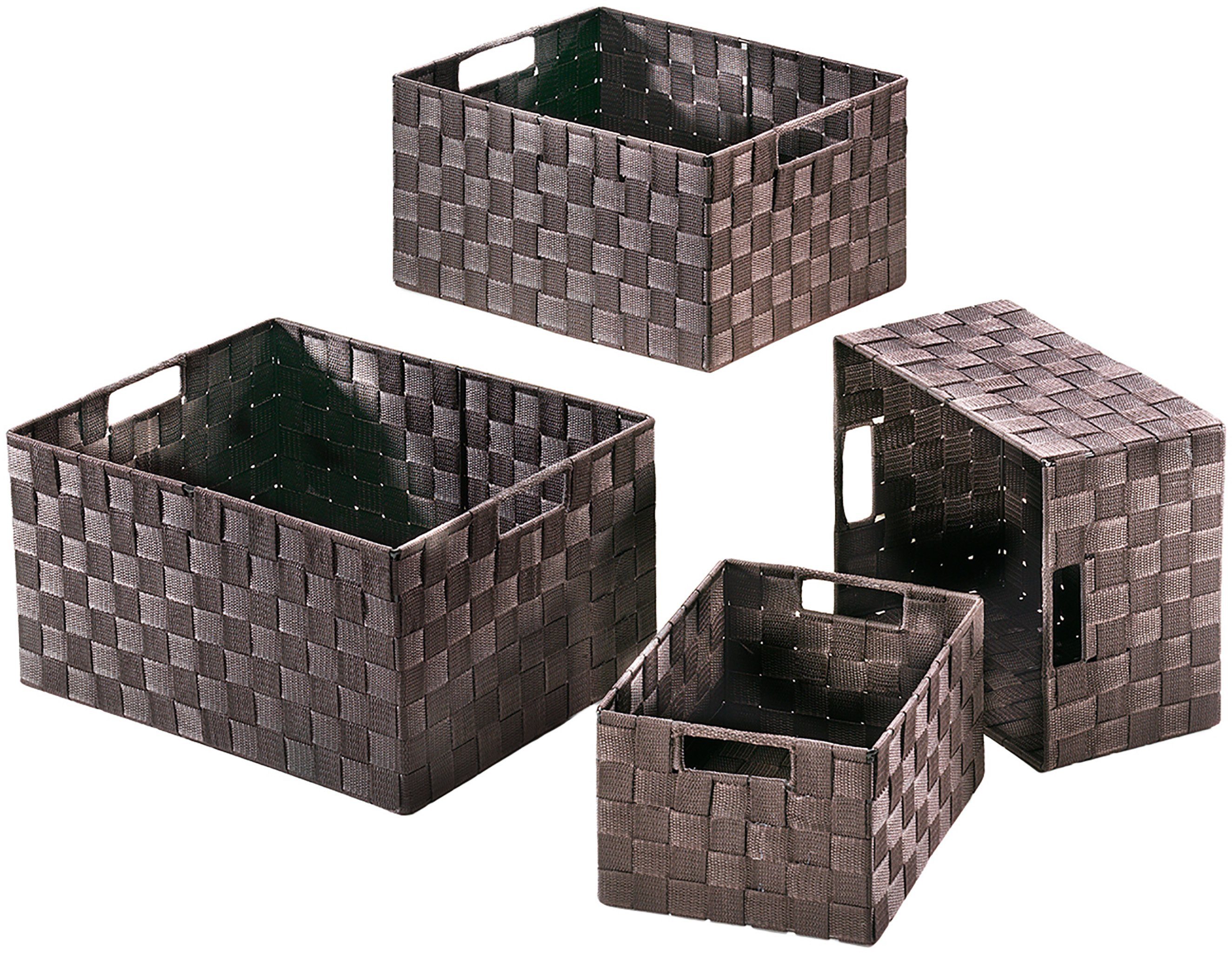 Kobolo geflochten Set aus Nylon Korb 4er Metall auf braun Aufbewahrungskorb