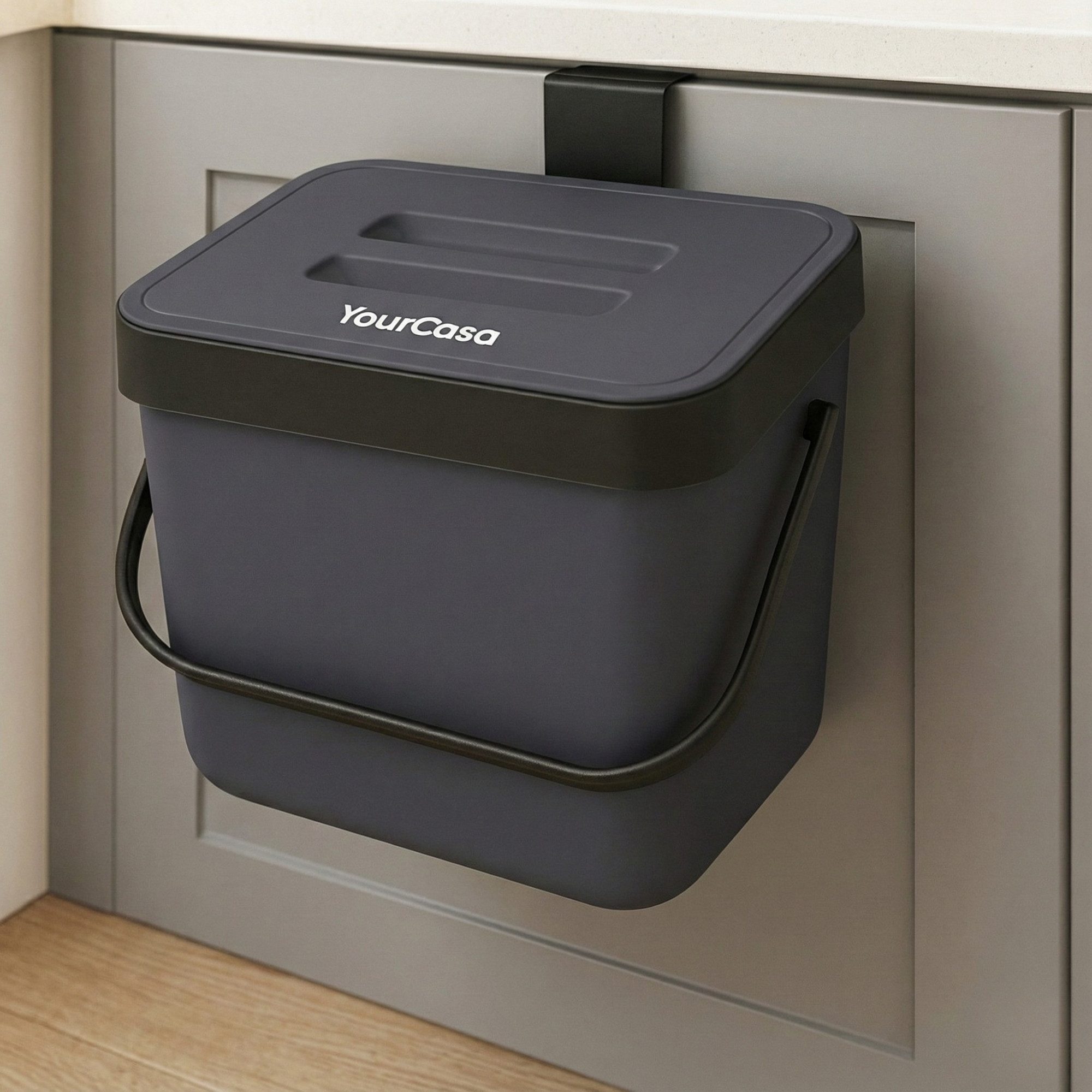 YourCasa Biomülleimer Küche 7L mit Halterung, Sieb und Deckel, 7 Liter, Mit Halterung