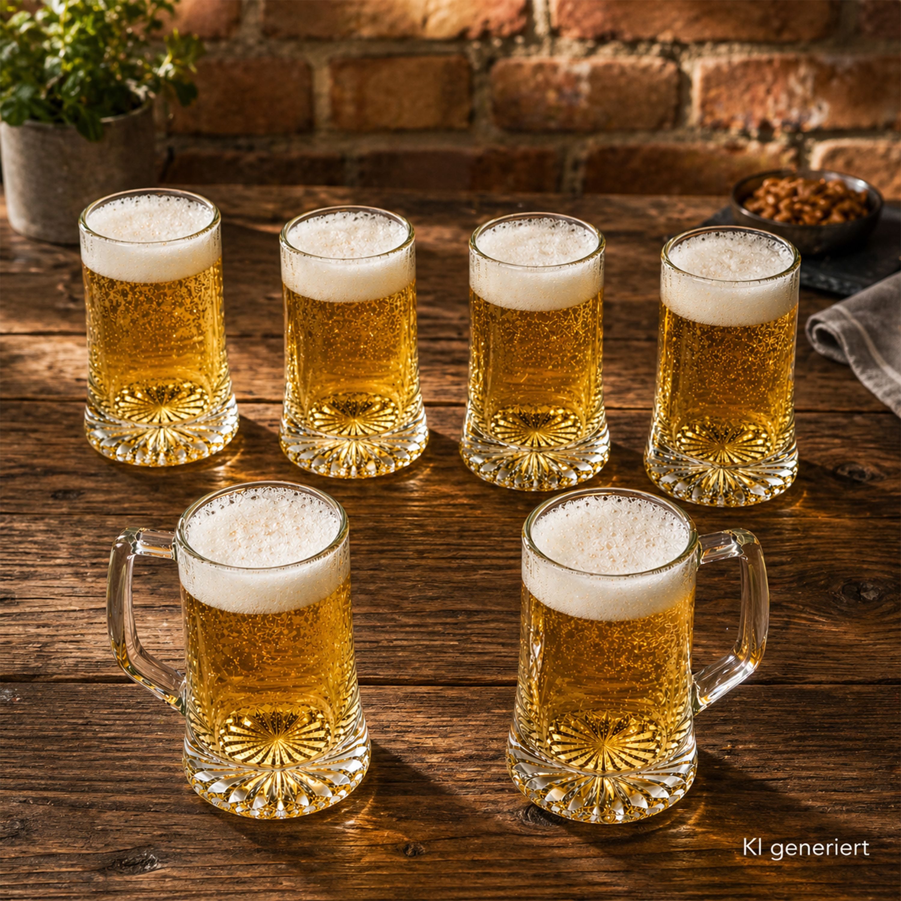 MamboCat Bierglas 6x Bierkrug Akki 0,2L mit Sternboden & Henkel Bierseidel 200ml Glas, Glas