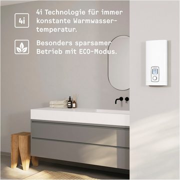 STIEBEL ELTRON Komfort-Durchlauferhitzer DHE 18/21/24 kW, immer gradgenaue Temperatur, elektronisch, min. 20 °C, max. 60 °C, 4i Technologie für immer konstante Warmwassertemperatur