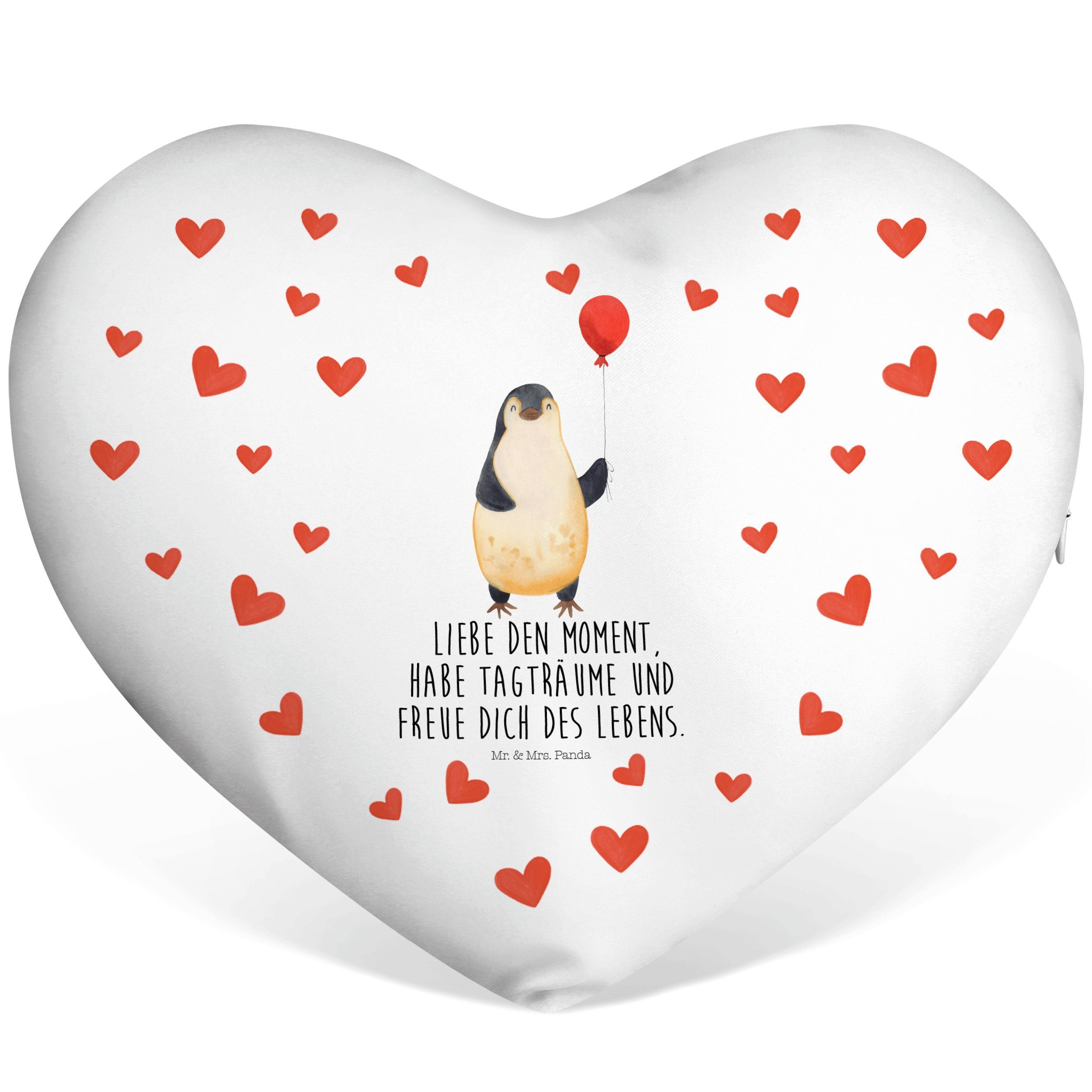 Mr. & Mrs. Panda Dekokissen Pinguin Luftballon - Weiß - Geschenk, Herzform, gute Laune, Liebe, De