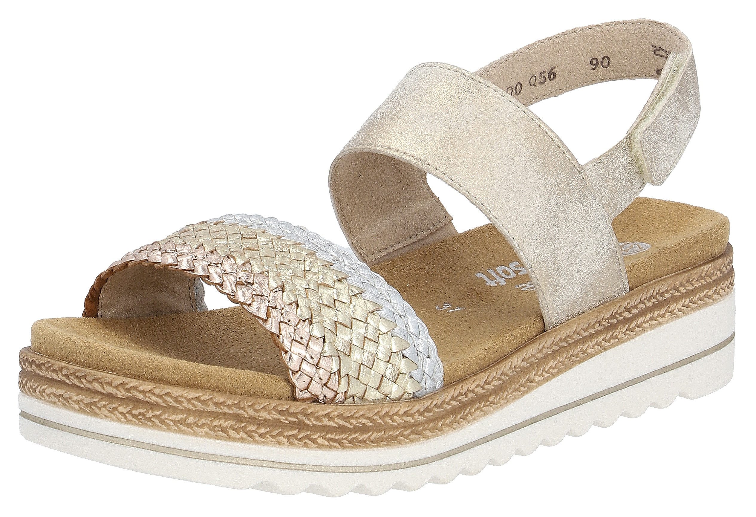 Remonte ELLE-Collection Keilsandalette, Sommerschuh, Sandale, Keilabsatz, mit Flechtbandage im Metalliclook
