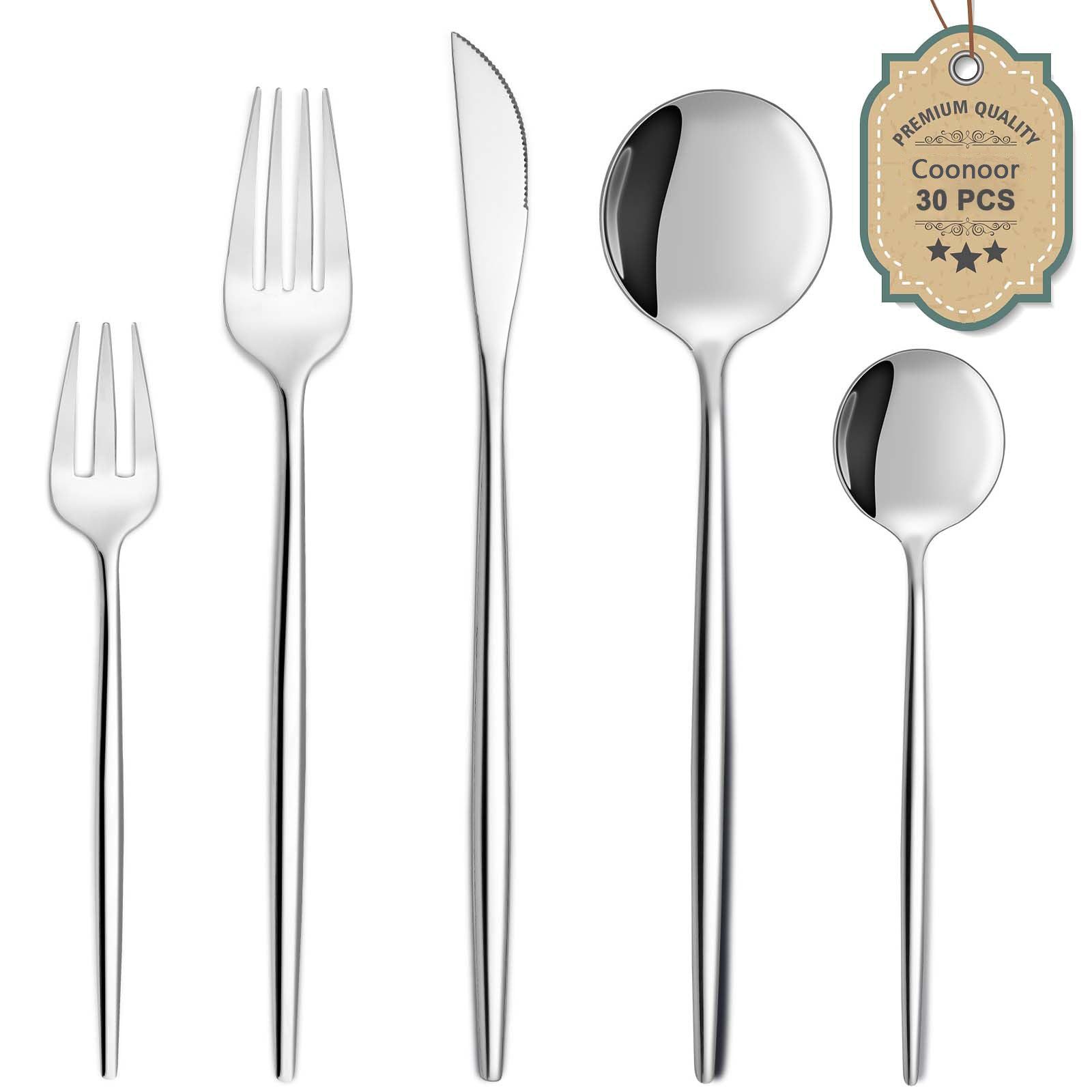 Coonoor Besteck-Set für 6 Personen, 30 teilig Essbesteck Set inkl. Ножи, Gabel, Ложки (30-tlg), Edelstahl, Besteck Edelstahl, Spülmaschinenfest