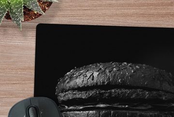 MuchoWow Gaming Mauspad Hamburger auf schwarzem Hintergrund in schwarz und weiß (1-St), Mousepad mit Rutschfester Unterseite, Gaming, 40x40 cm, XXL, Großes