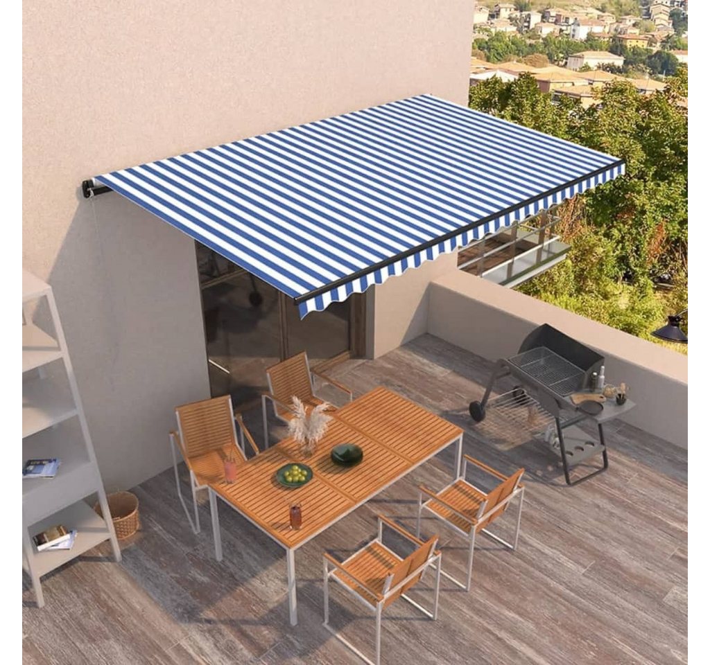 Thumbnail - vidaXL Markise Sonnenschutz Manuell Einziehbar 500x350 cm Blau und Weiß
