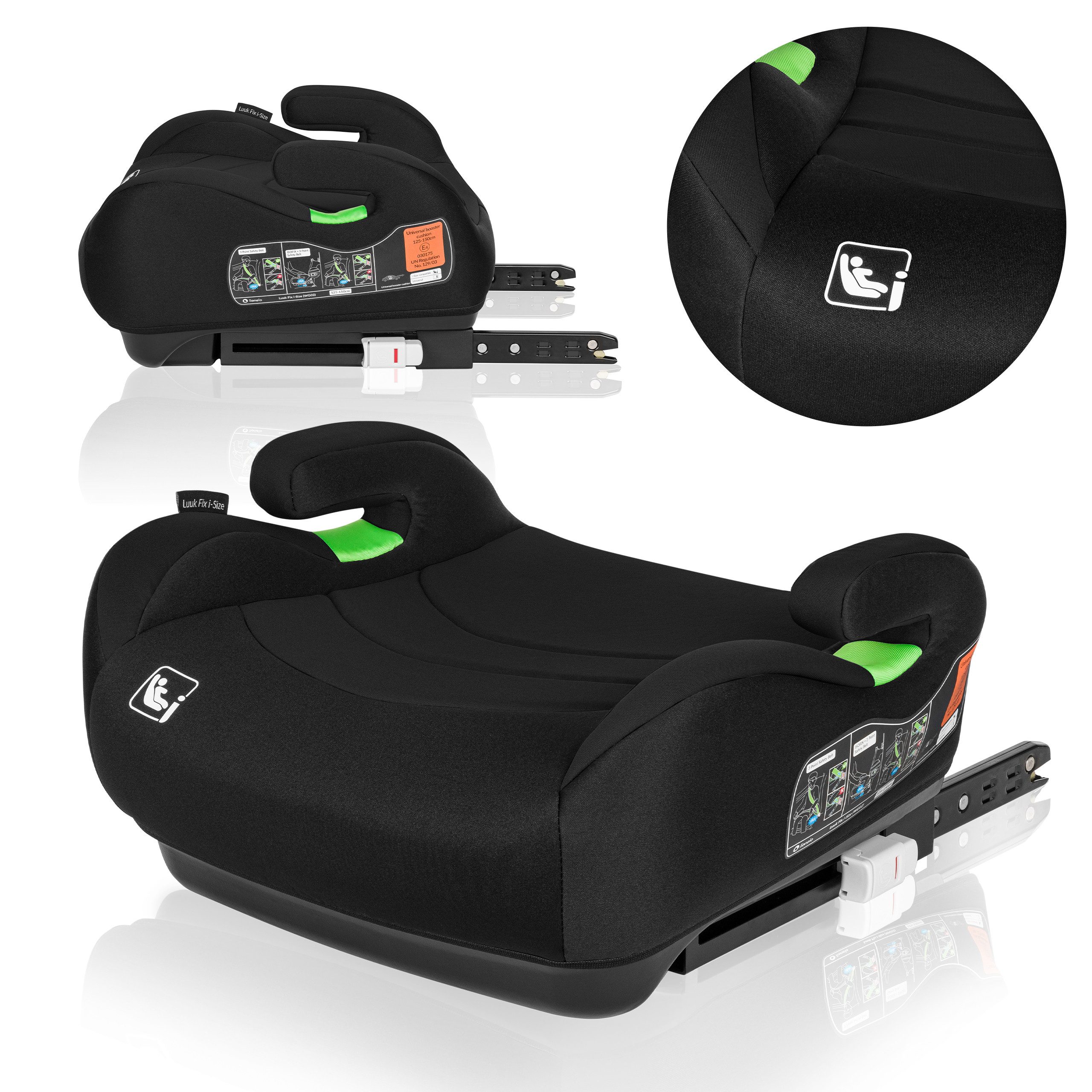 lionelo Kindersitzerhöhung LUUK FIX I-SIZE, ab: ab 2 Jhre, bis: bis zu 4 Jahre oder länger, ab: 125,00 cm, bis: 150,00 cm, (Set), ISOFIX / I-SIZE / Maschinenwaschbar / 22-36 kg / 125-150 cm