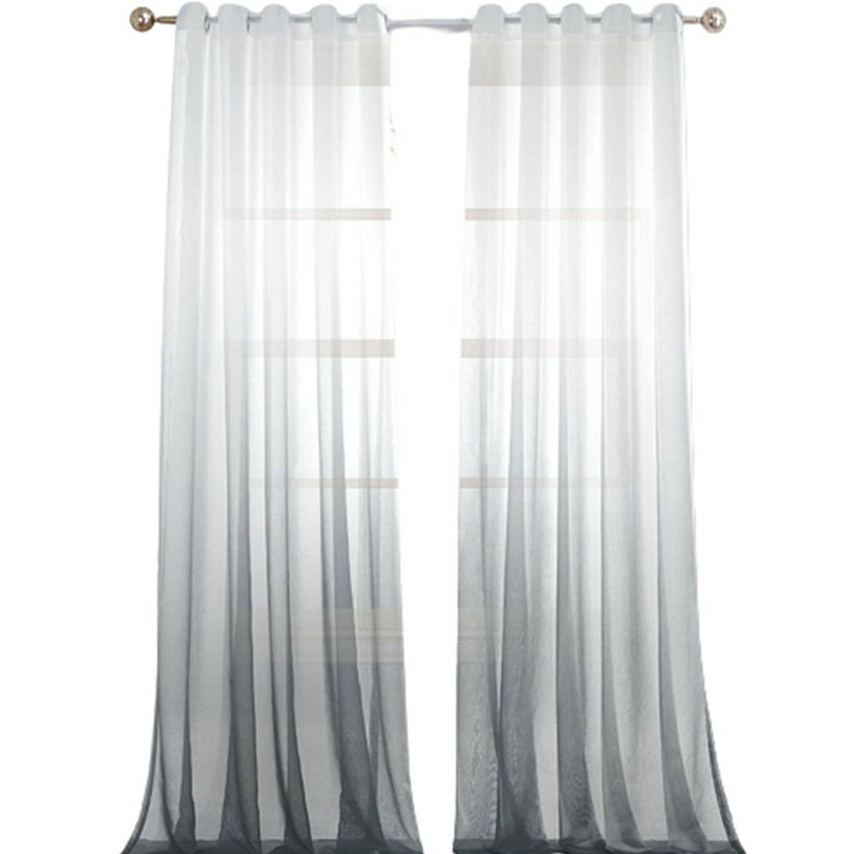 Gardine Vorhänge grau transparent Farbverlauf Ösen mit 2 Scheiben  132cm*214cm, FELIXLEO