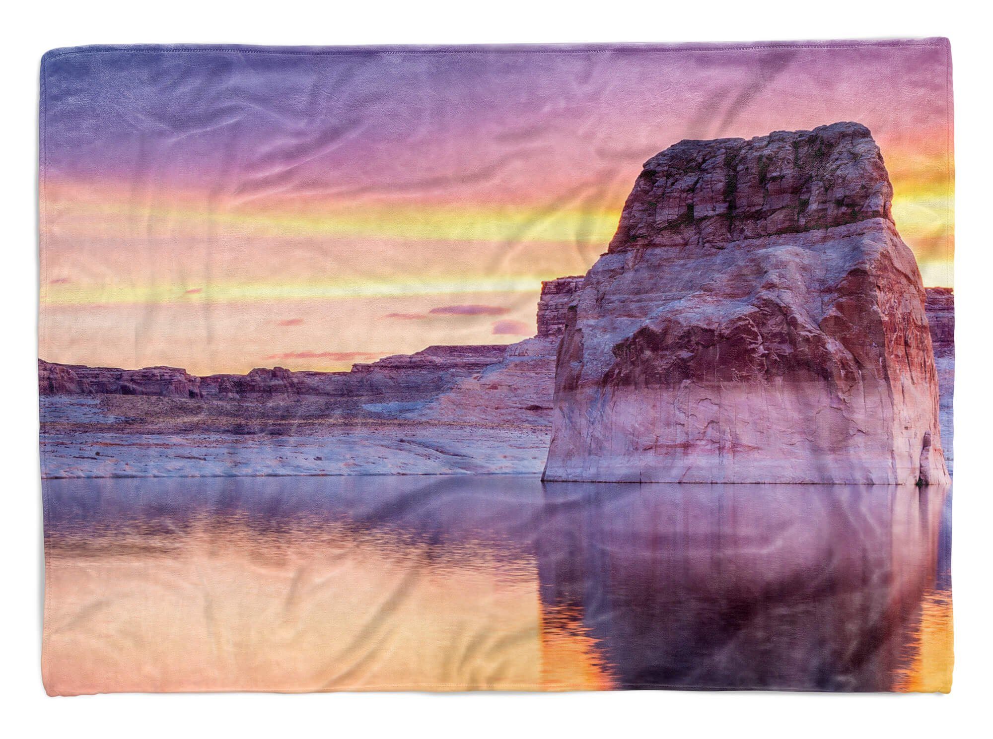 Sinus Fotomotiv Berge Baumwolle-Polyester-Mix Handtuch mit Kuscheldecke Handtücher (1-St), Saunatuch Handtuch Art Strandhandtuch K, Sonnenuntergang Meer