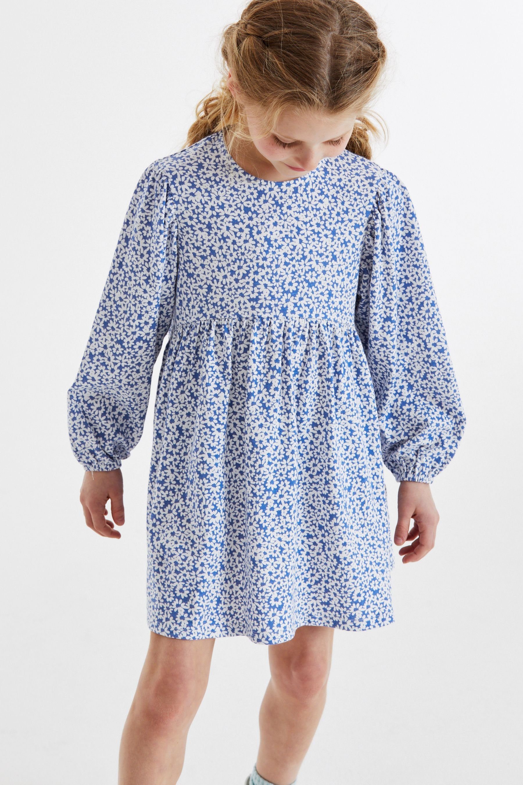 Next Jerseykleid Blue/White Daisy Langärmeliges Print Flower Jerseykleid (1-tlg)