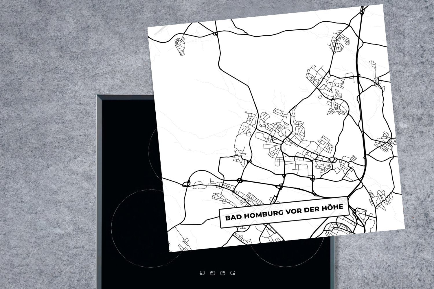 Stadtplan, der Arbeitsplatte Vinyl, Bad küche Karte für 78x78 tlg), Herdblende-/Abdeckplatte Homburg cm, Höhe Ceranfeldabdeckung, (1 vor - - MuchoWow