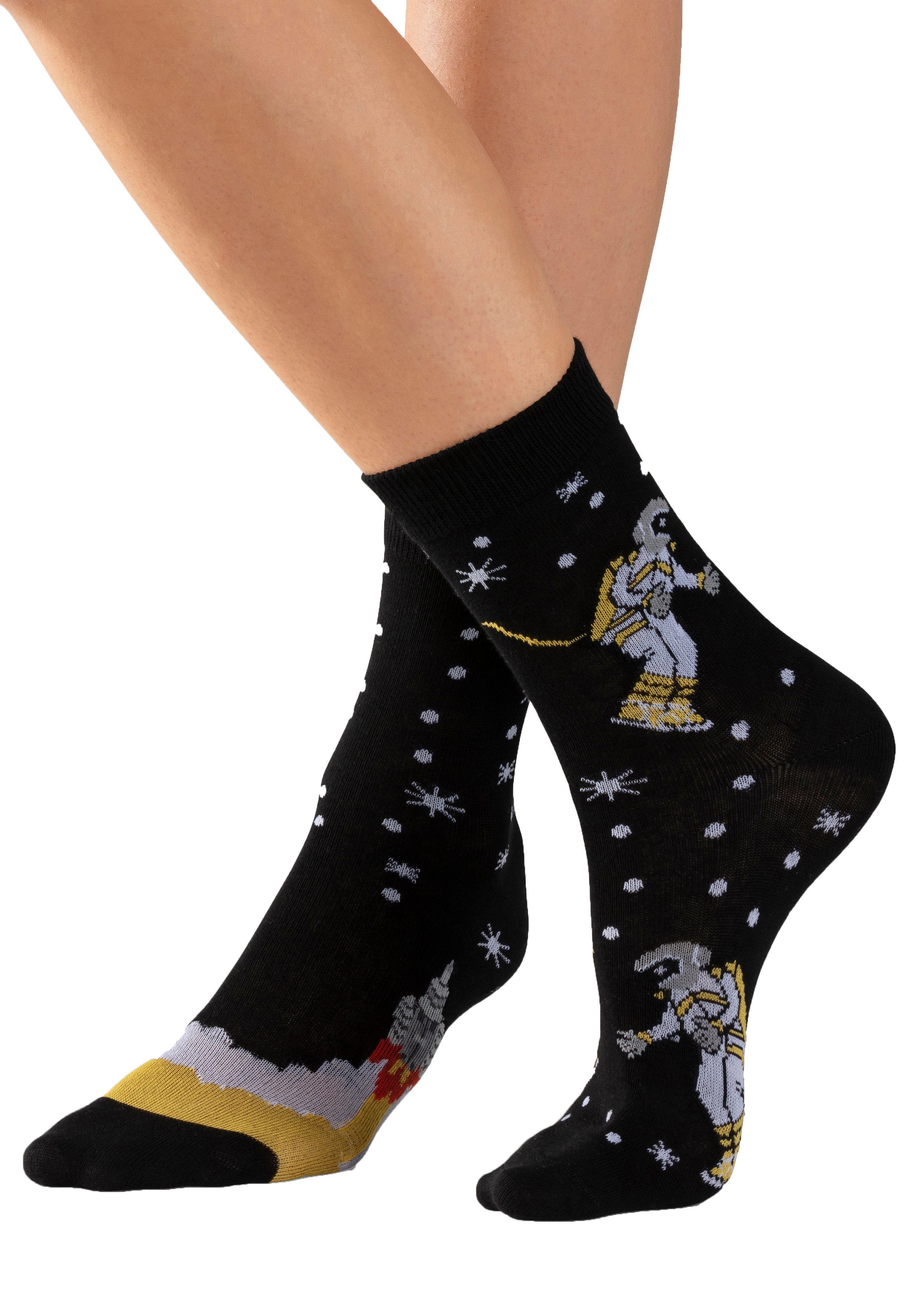 H.I.S Socken Kinder und Jugendliche Astronautensocken (Packung, 4-Paar, 27-30 bis 39-42) mit eingestrickten Weltraummotiven – Bild 4 von 5