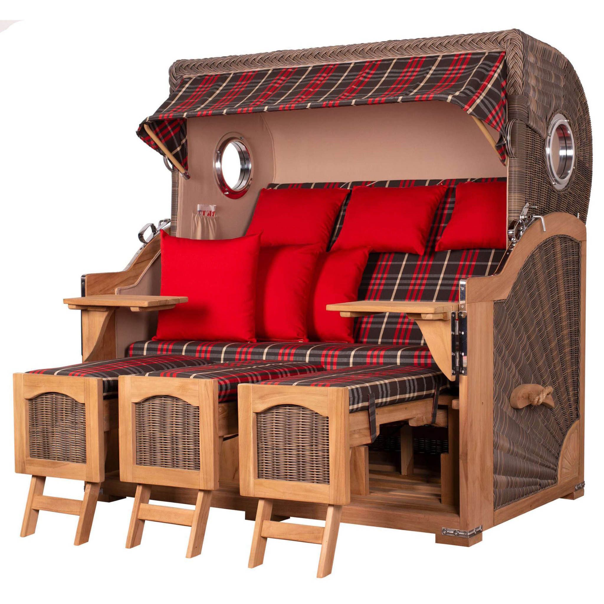 bene living Strandkorb Ammersee Grande XXL 3-Sitzer Teak - PE grau - Modell 529, BxTxH: 170x95x170 cm, Volllieger, Ostsee-Strandkorb, (Strandkorb-Komplettset, 5-tlg., Strandkorb inkl. Liftersystem und umfangreichem Zubehör), mit Windschutzfolie, Bistrotischen und bequemer Polsterung