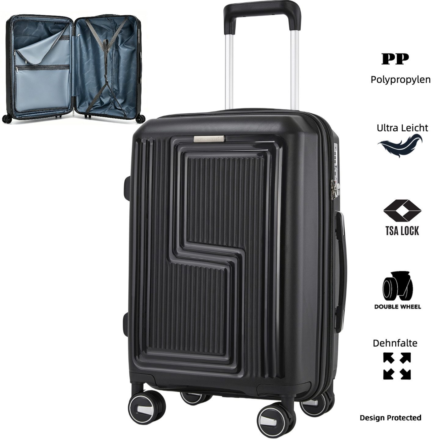 Super Solu Hartschalen-Trolley Koffer Reisekoffer XL groß 28 Zoll PP leicht erweiterbar TSA, 4 Rollen, 360° drehbar, Grau, langlebig & robuster Hartschalenkoffer