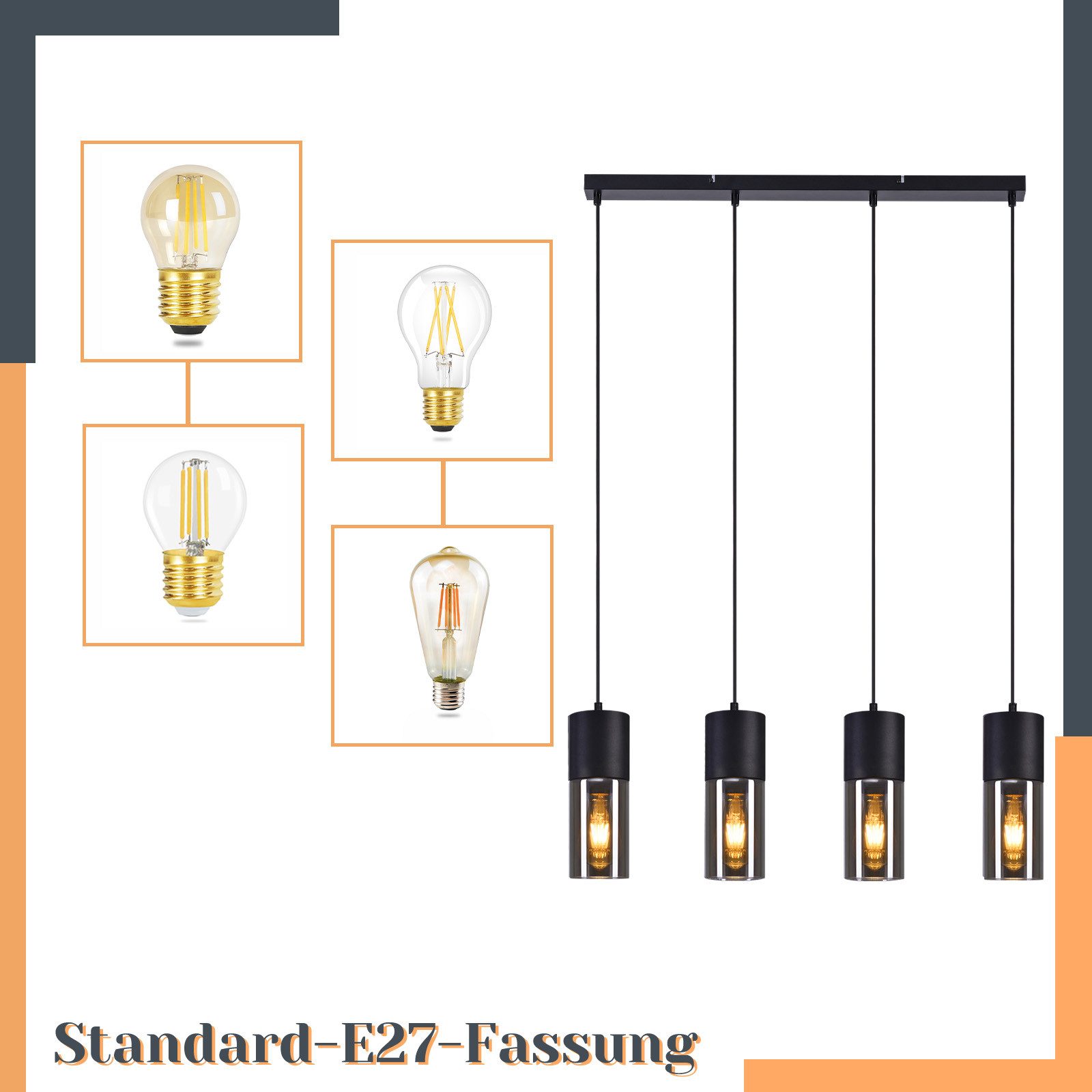 Nettlife Pendelleuchte Schwarz Esstisch E27 1/3/4 Flammig Glasschirm Hängel günstig online kaufen