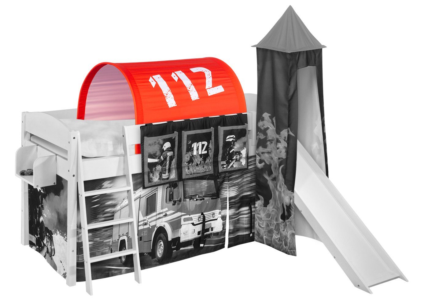 Lilokids Betttunnel LILOKIDS Tunnel Feuerwehr - für Hochbett, Spielbett und Etagenbett, Rot mit Motiv