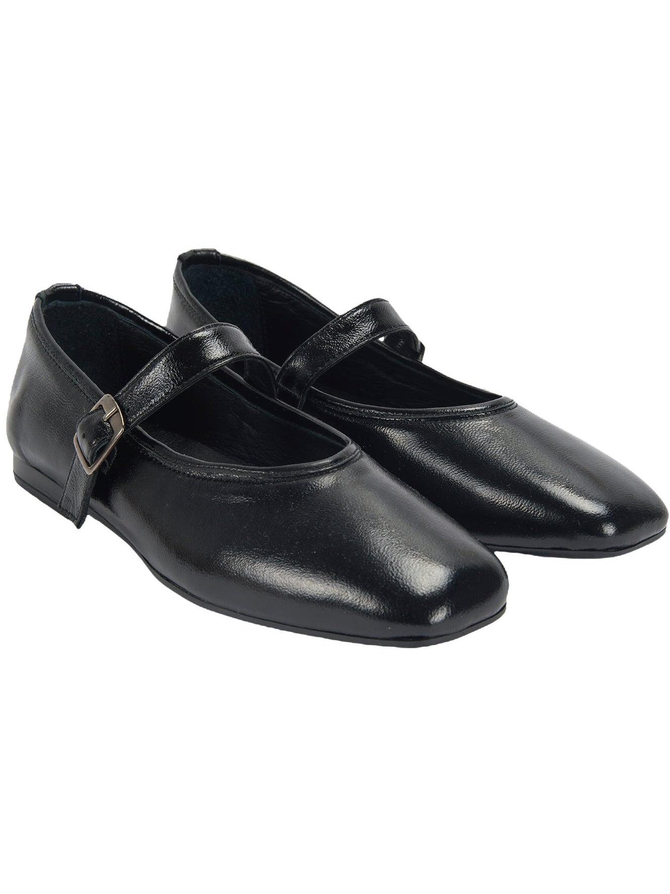 Damen-Ballerinas – Obermaterial aus Lackleder, Lederfutter, Schnallen Ballettschuh