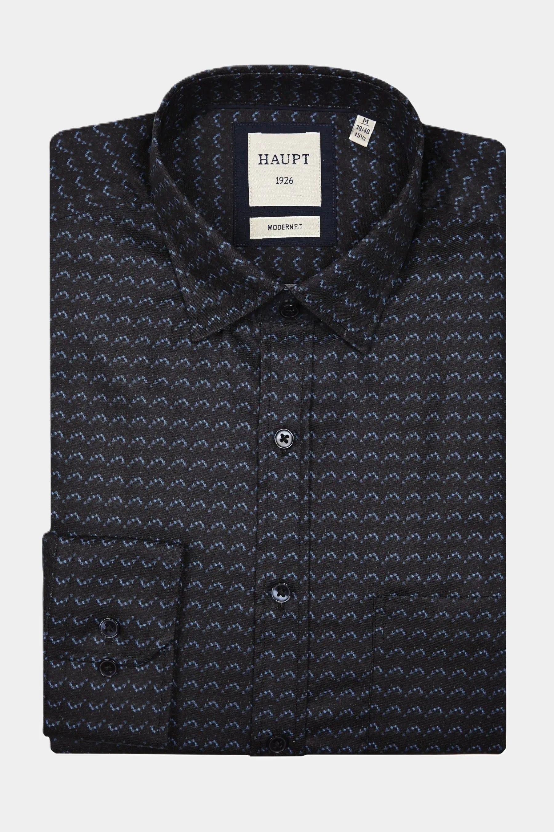 Langarmhemd Haupt Modern Fit Langarm Herrenhemd mit Allover "Batik" Muster in Navy