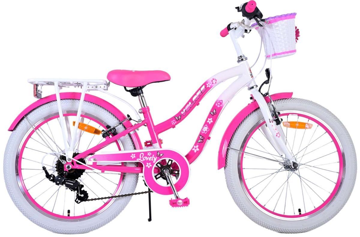 Volare Kinderfahrrad Gepäckträger ZOLL Korb, 7 7 Gänge, Gang 22122, Shimano, 7 Kinderfahrrad 20 Rosa Seitenständer, Gänge Rad Kettenschaltung, LOVELY Mädchen Fahrrad Kinder