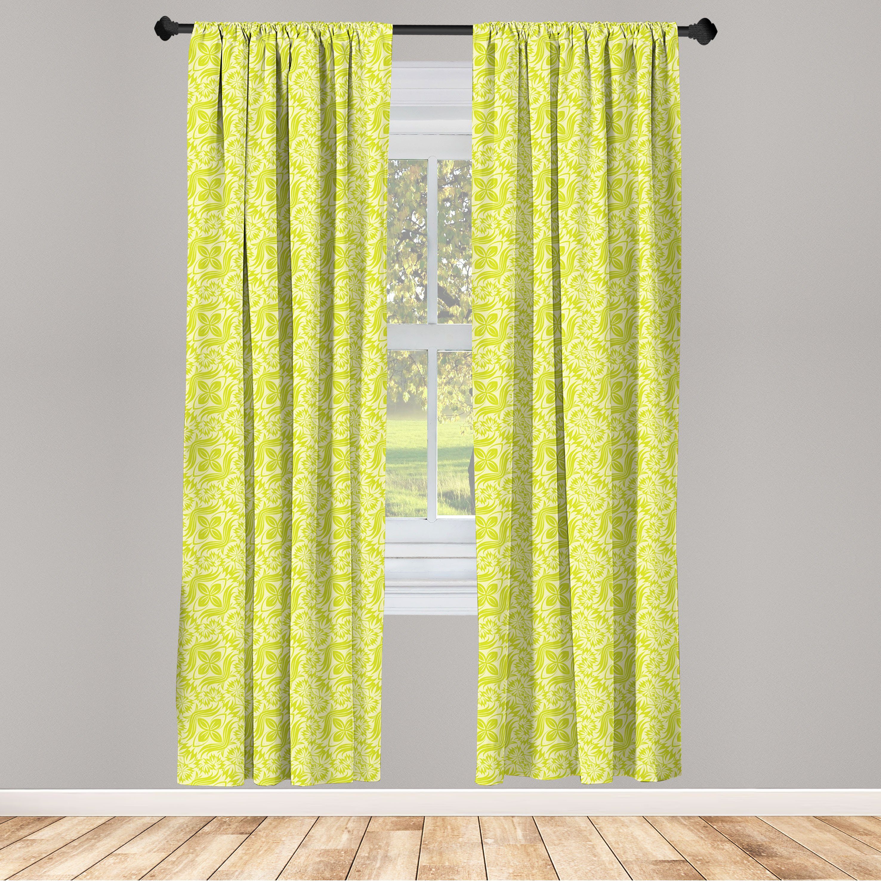 Gardine Vorhang für Wohnzimmer Schlafzimmer Dekor, Abakuhaus, Microfaser, Grün Blühendes Blumen-Blatt