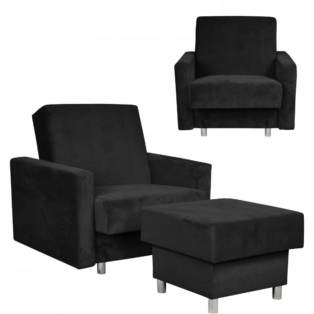 Family Meble Sessel Family Meble Alicja Schlafsessel mit Hocker und Bettkasten schwarz 97x