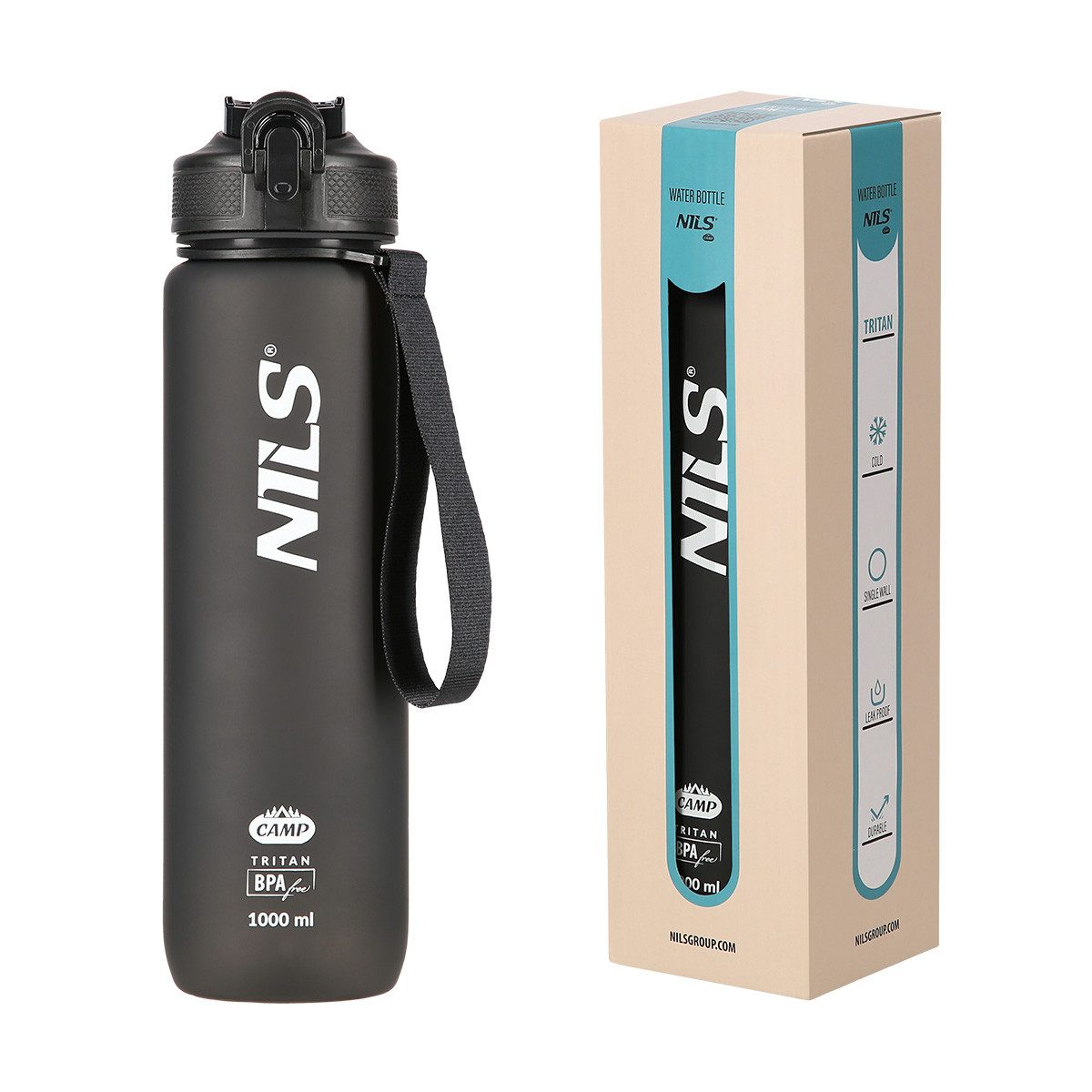 NILS CAMP Trinkflasche Sportflasche Tritan mit Stohhalm Outdoorflasche 1000ml Wasserflasche, auslaufsicher, einfache Nutzung, ergonomisches Design