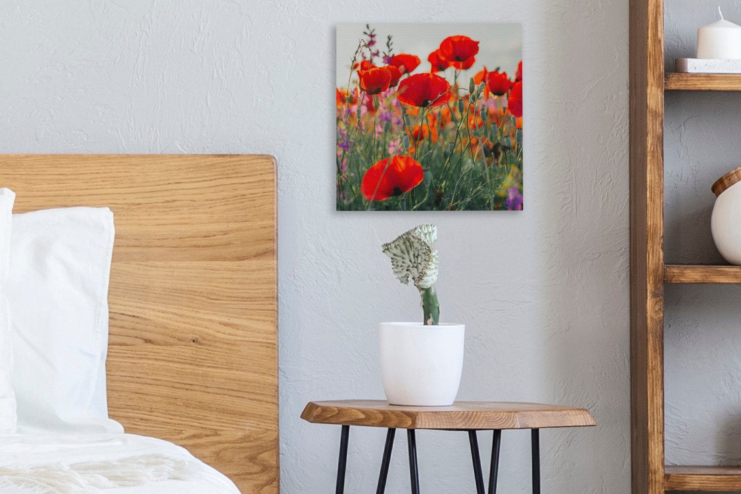 Mohn Wiese, Leinwand Schlafzimmer - - Wohnzimmer Bilder - (1 OneMillionCanvasses® Rot für Lila Leinwandbild Blumen St), -