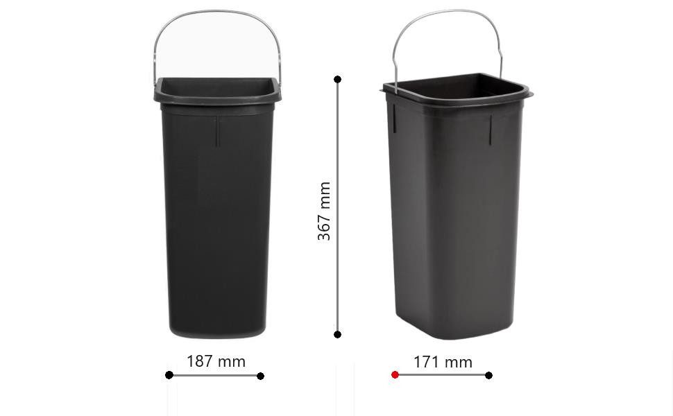 Hailo Einbaumülleimer Hailo Inneneimer 1226249 schwarz 8 Liter 185 x 170 x 365 mm und Henkel – Bild 3 von 4