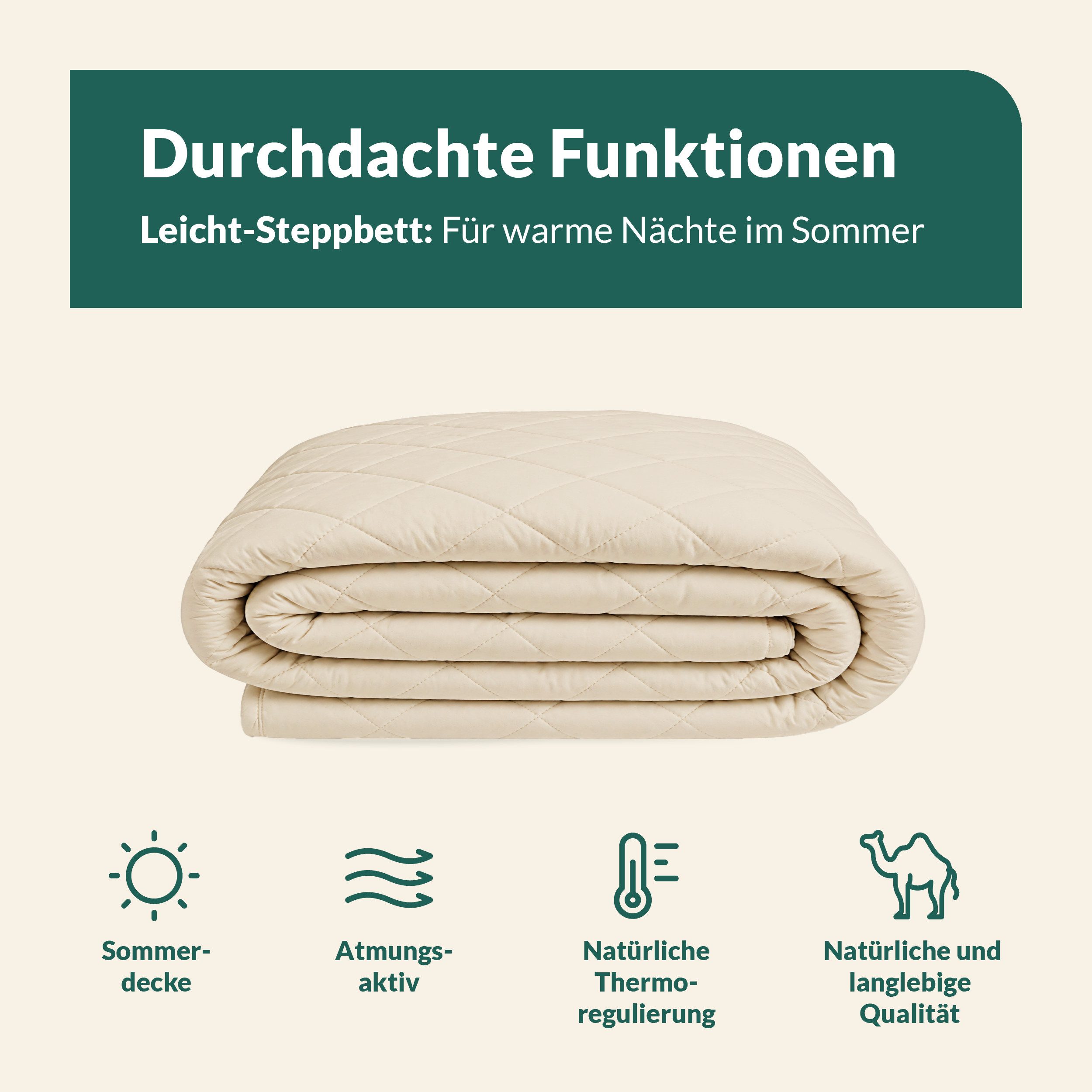 fan Naturhaarbettdecke Gobi, Bettdecken für Sommer und Winter, temperaturausgleichend, Füllung: Kamelhaar, Bezug: Baumwolle, Klimatisierende Kamelhaar-Füllung - – Bild 5 von 5