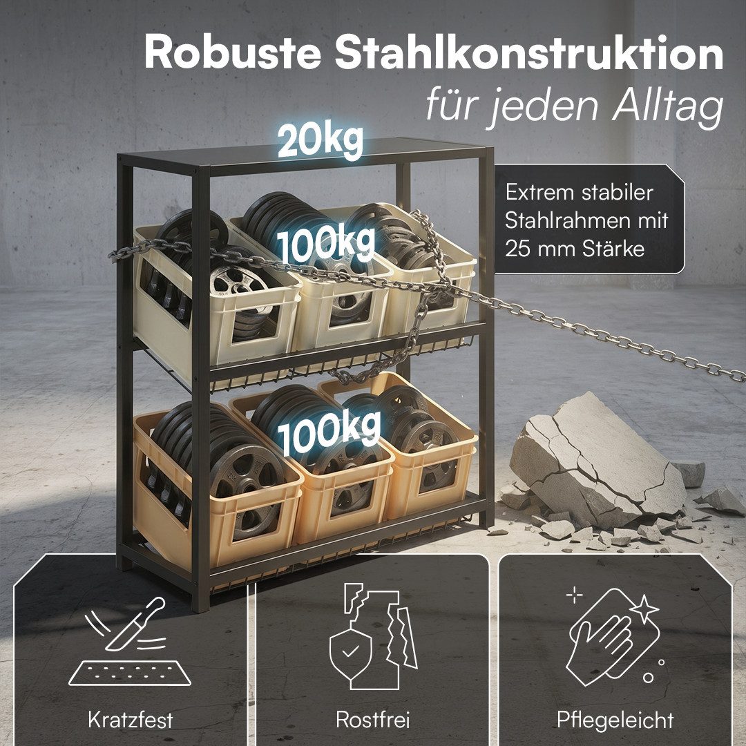 STEELSØN Flaschenregal Montune mit Ablagefläche, Kistenregal für Getränke, Gemüse & Obst, Getränkekistenregal in Schwarz, für 6 Kisten, auch verfügbar für 2 ode – Bild 3 von 5