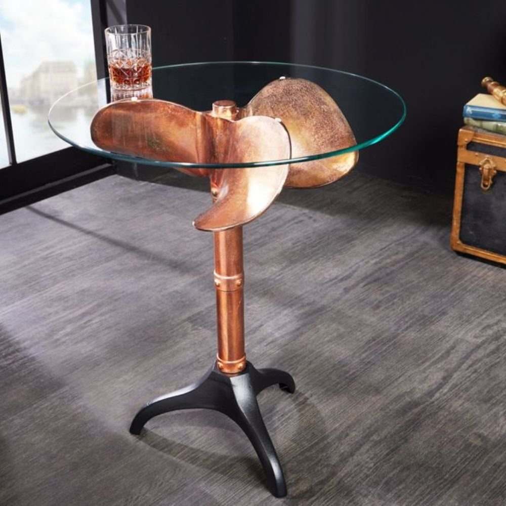 LebensWohnArt Esstisch Maritimer Design-Tisch ELICA H73xD60cm kupfer schwarz Beistelltisch
