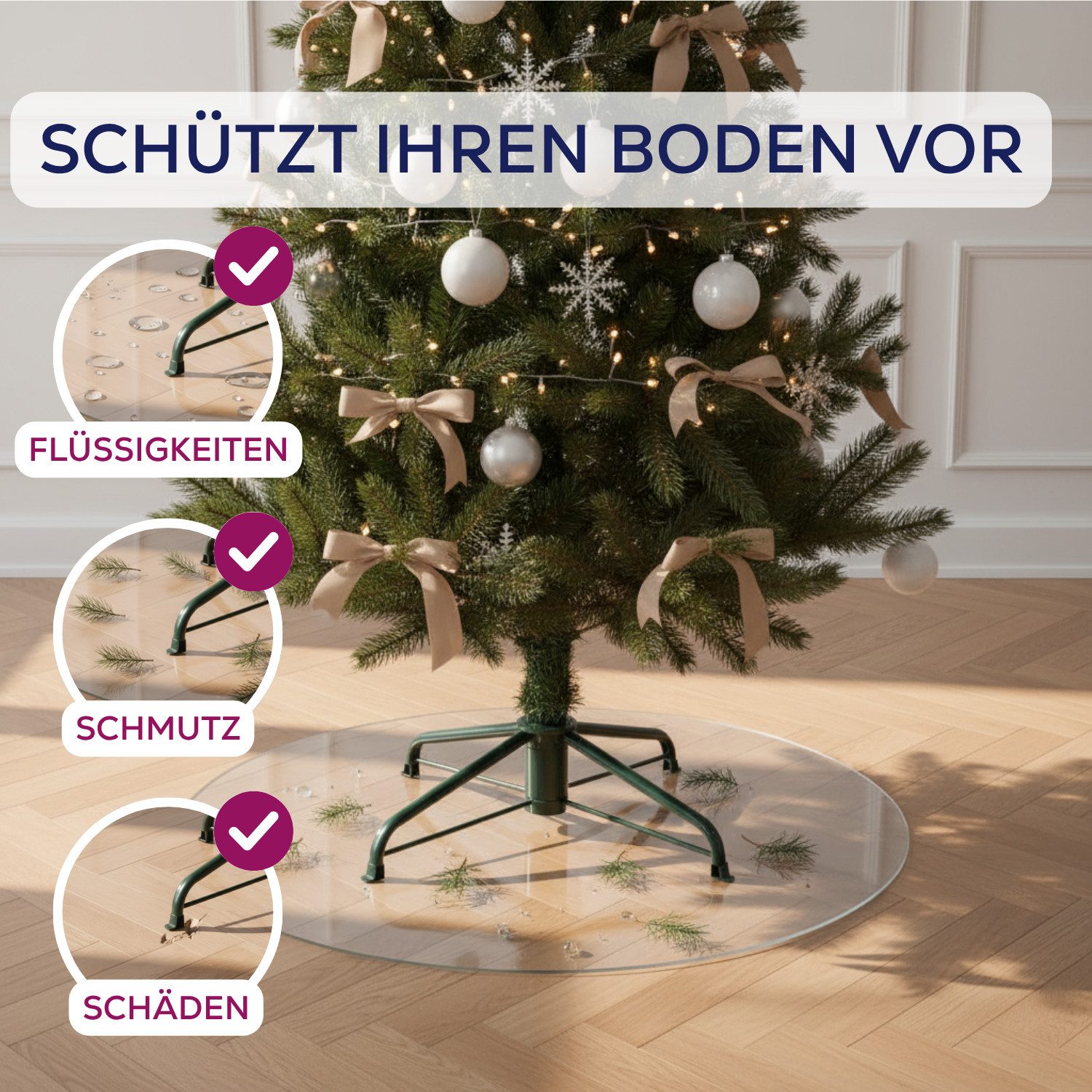 Beautex Baumteppich Weihnachtsbaum Untersetzer Folie leicht mattiert Schutzmatte, Rund