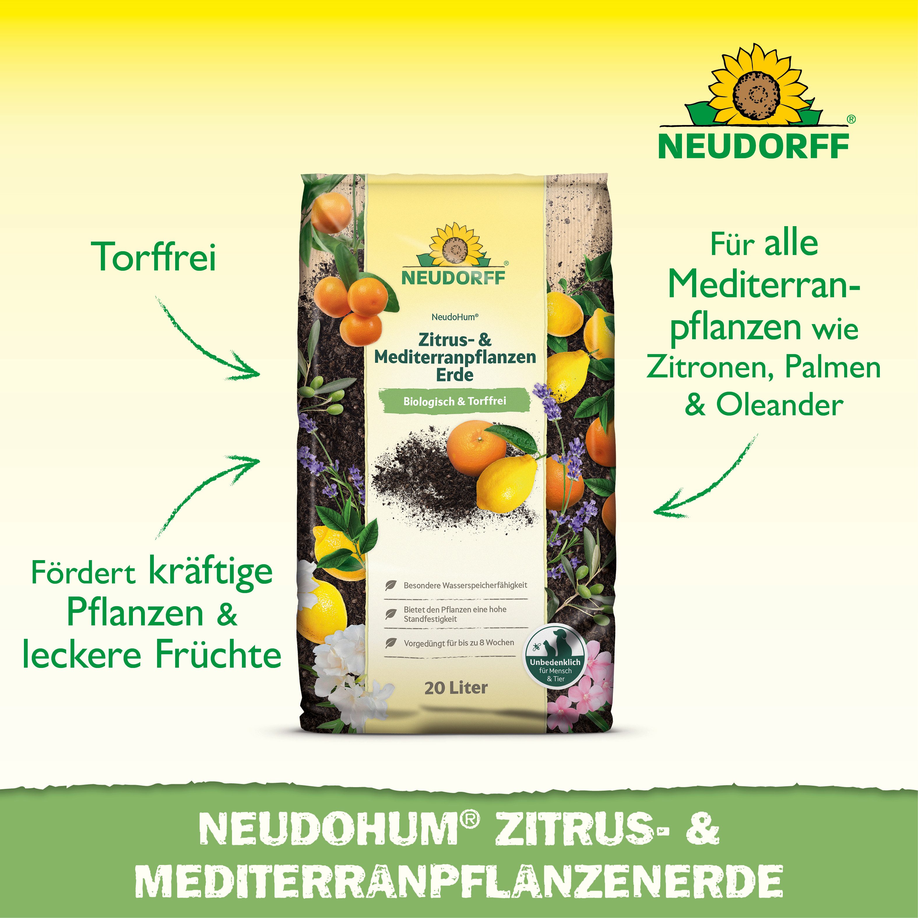 Neudorff Blumenerde Neudohum Mediterranpflanzen- und PalmenErde 20 L, mit Organische Grunddüngung, (Einzelartikel, Nimmt Wasser auch nach Trockenphasen schnell  – Bild 2 von 5