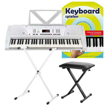 FunKey Home Keyboard FK-61 - 61 Tasten Einsteiger-Keyboard, (Schüler-Set, 4 tlg., inkl. Keyboardständer Weiß, Keyboardbank und Schule), Begleitautomatik mit 100 Rhythmen