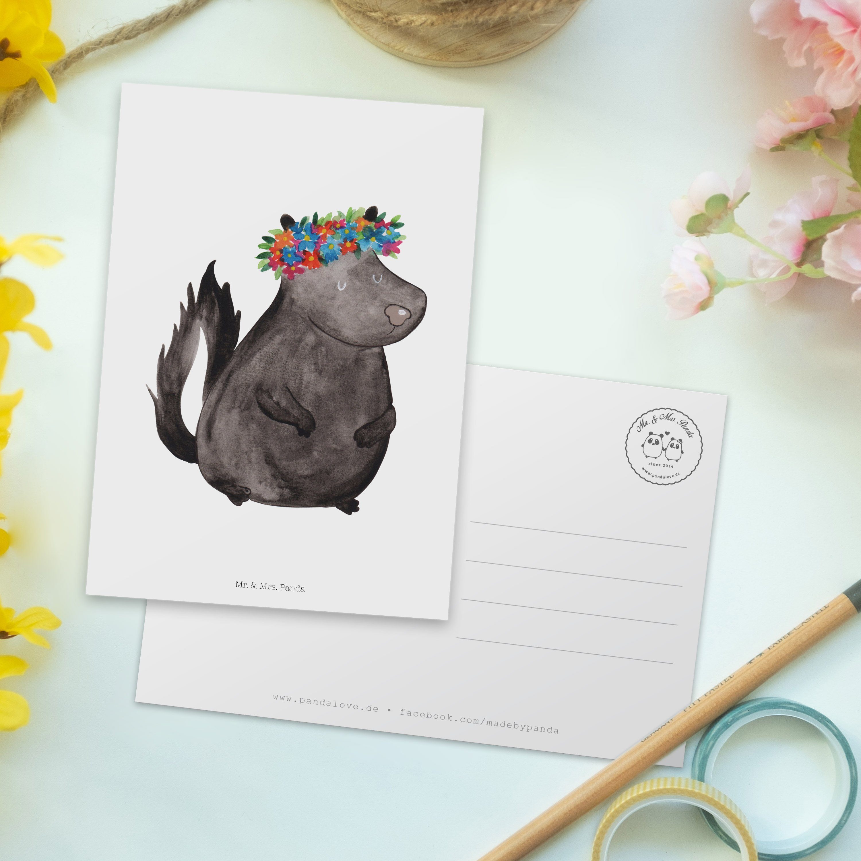 Postkarte Geschenkkarte, Mrs. Stinktier & Sti Weiß Mr. Blumenmaedchen Skunk, - Geschenk, Panda -