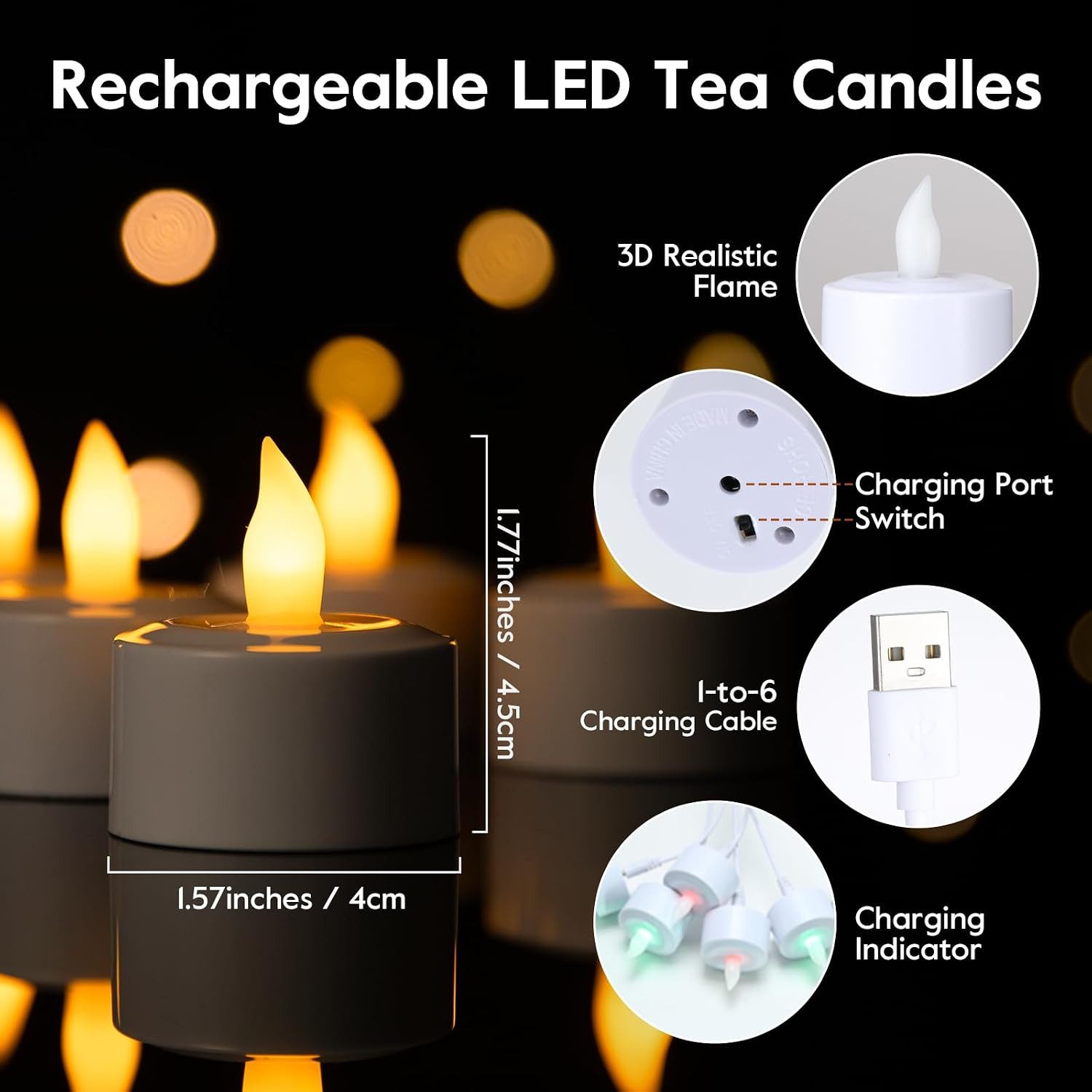 EXTSUD LED-Kerze LED Teelichter Aufladbar 6er Set mit Fernbedienung und Timer, 1-zu-6, Warmweiß – Bild 3 von 5
