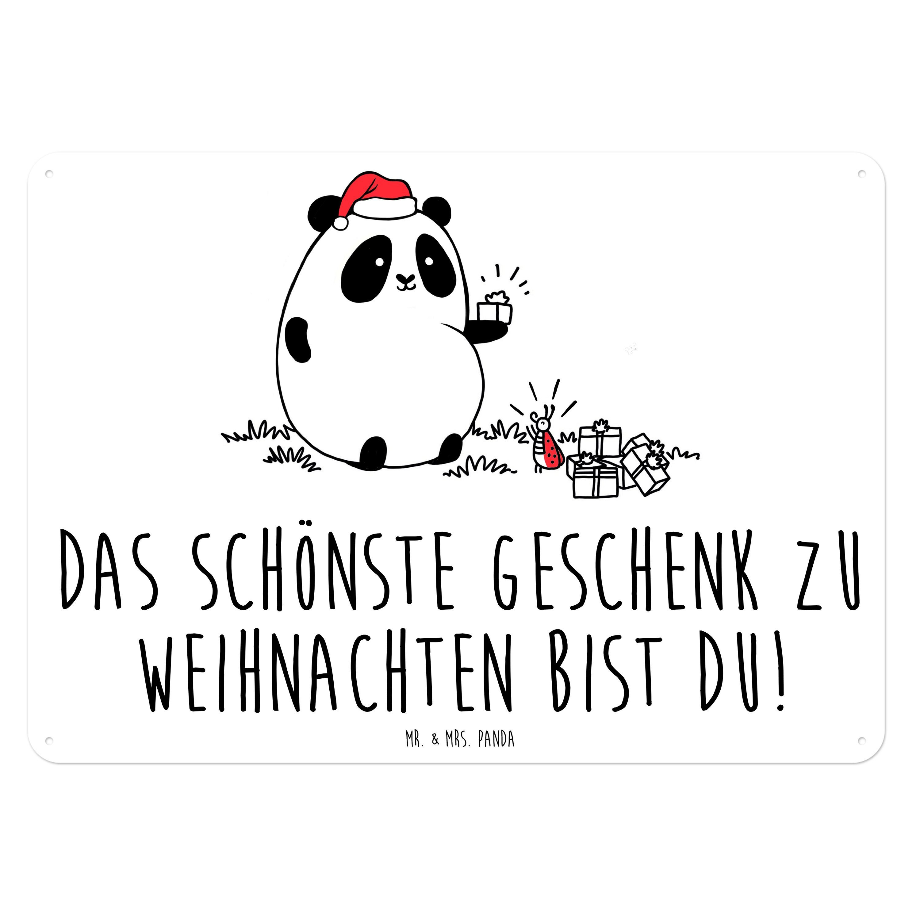 Mr. & Mrs. Panda Metallschild DIN A6 Easy & Peasy Weihnachtsgeschenk - Weiß  - Deko Schild, Wand-Dek, (1 St)