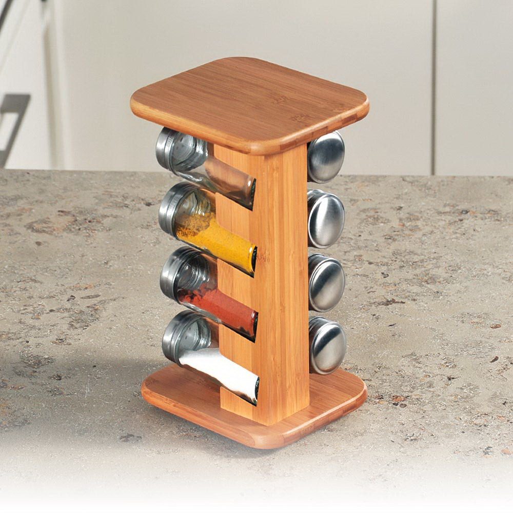 KESPER® Gewürzkarussell drehbarer Gewürzständer Gewürzgläser Gewürzregal Gewürzablage, (8 Gewürzgläser auf Ständer mit kugelgelagertem Drehteller), Gewürzablage aus Bambus mit Gewürzbehältern aus Glas