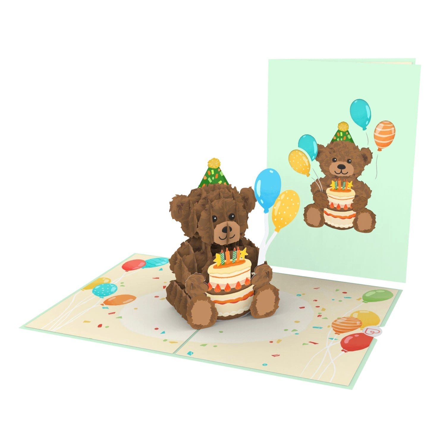 papercrush Geburtstagskarte Teddy mit Geburtstagstorte, Pop-Up Karte Geburtstag für Kinder, Handgemacht
