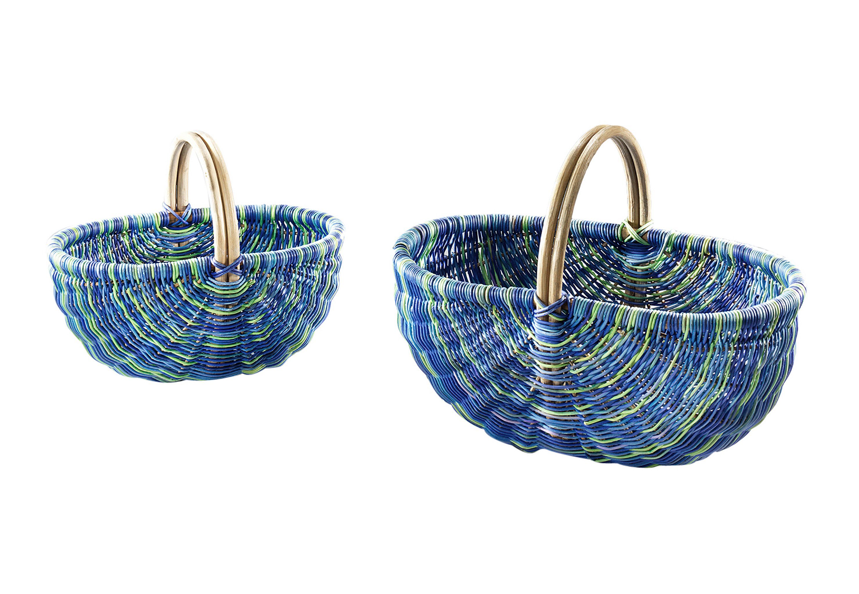 mit Kobolo blau Rattankorb Einkaufskorb S2, 50 l multicolor Korb Henkel