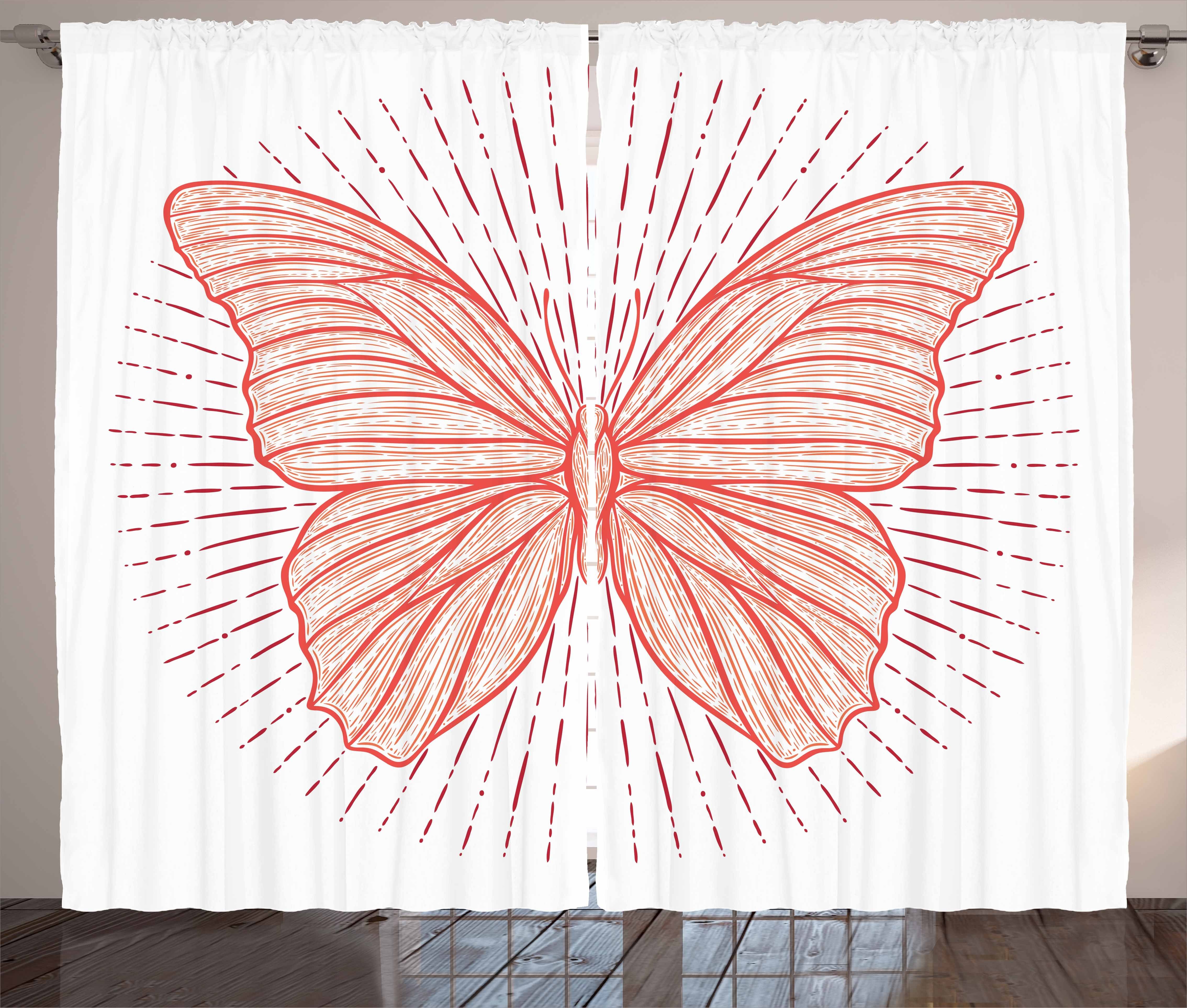 Gardine Schlafzimmer Kräuselband Vorhang mit Schlaufen und Haken, Abakuhaus, Ethnisch Schmetterlings-Gekritzel Sunburst