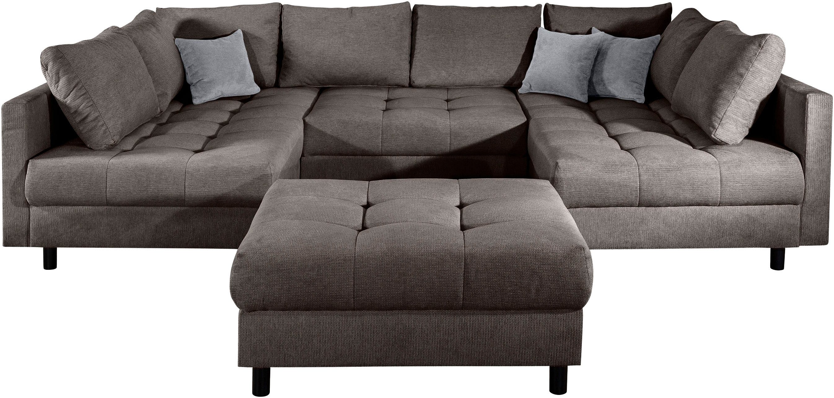 COLLECTION AB Wohnlandschaft Toni U-Form, B: 298 cm, Liegefl. 282x178cm, Set: Sofa & Hocker, 3 Zierkissen, Federkern