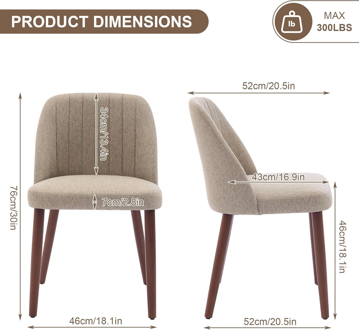 GarveeMore Esszimmerstuhl 2er-Set mit gepolsterter Sitzfläche und Holzbeine günstig online kaufen