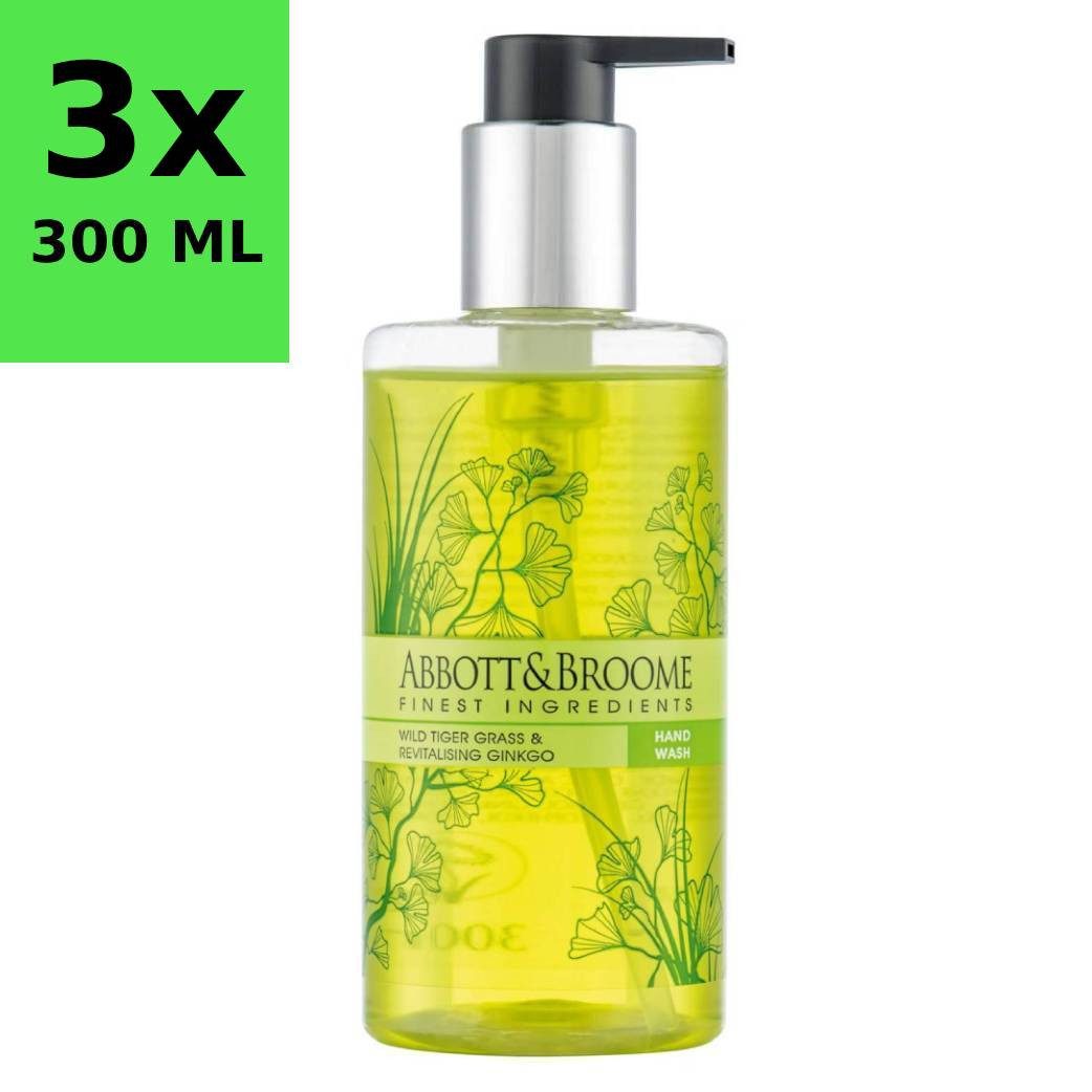 Abbott&Broome Flüssigseife Vegane Lotion Handseife Handwaschseife Pumpspender, 3-tlg., Tigergrass & Ginko