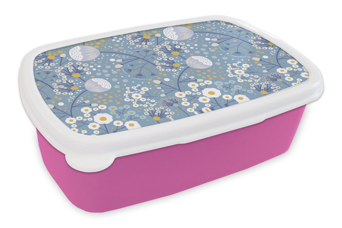 MuchoWow Lunchbox Muster - Kamille - Blumen, Kunststoff, (2-tlg), Brotbox für Erwachsene, Brotdose Kinder, Snackbox, Mädchen, Kunststoff rosa