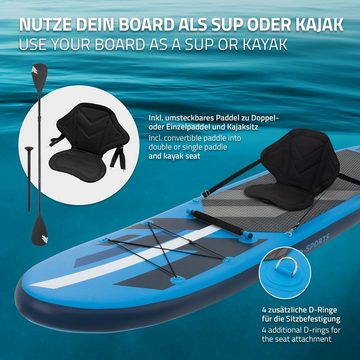 ECD Germany SUP-Board Aufblasbares Stand Up Paddle Board Maona Surfboard, Blau 320x82x15cm PVC bis 120kg Pumpe Tragetasche Zubehör Kajak Sitz