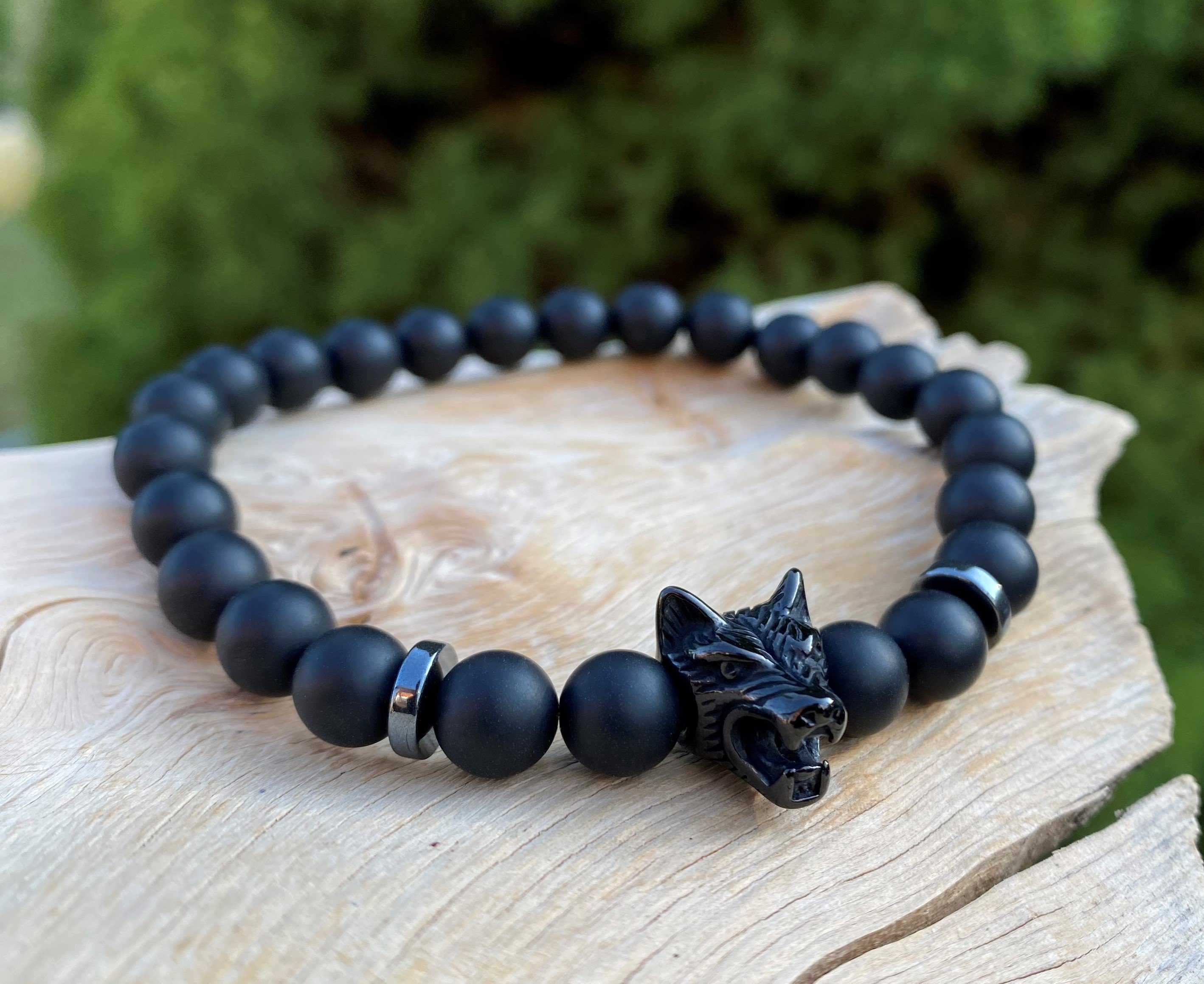 Perlenarmband Onyx Naturstein Wolf Armband Vintage