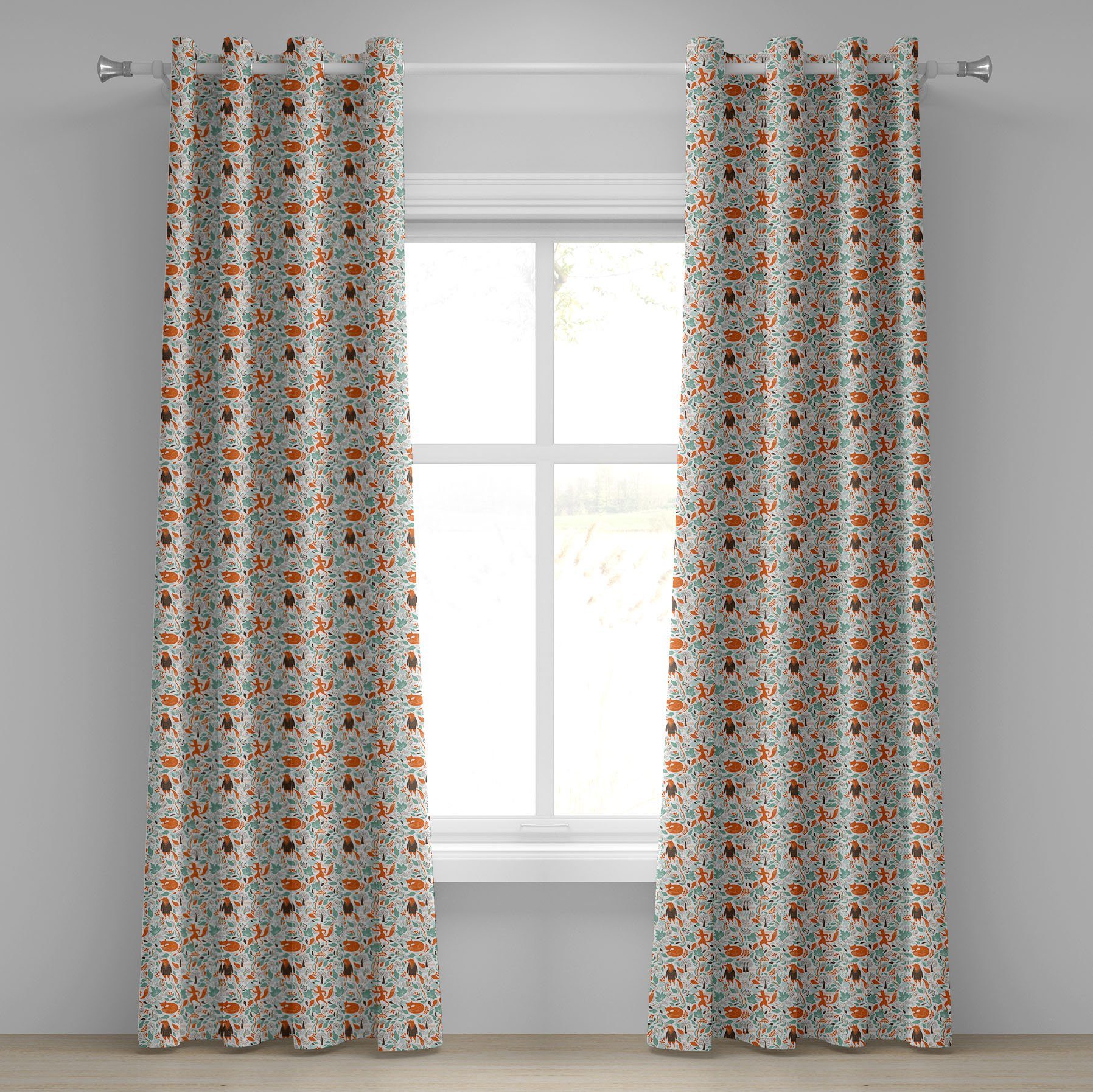 Gardine Dekorative 2-Panel-Fenstervorhänge für Schlafzimmer Wohnzimmer, Abakuhaus, Fuchs lustige Garten