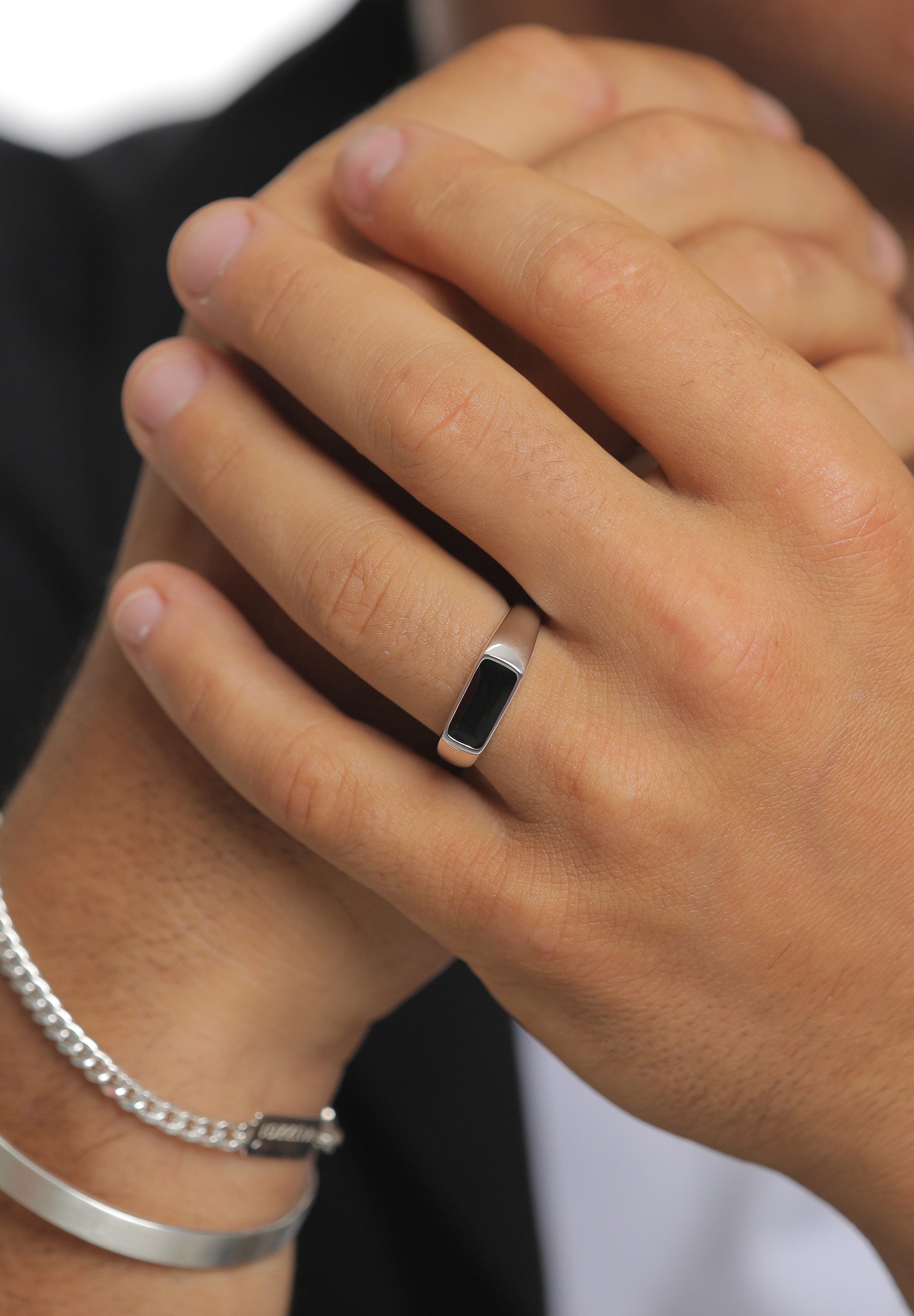 Kuzzoi Siegelring Herren Siegelring Emaille Schwarz 925 Sterling Silber