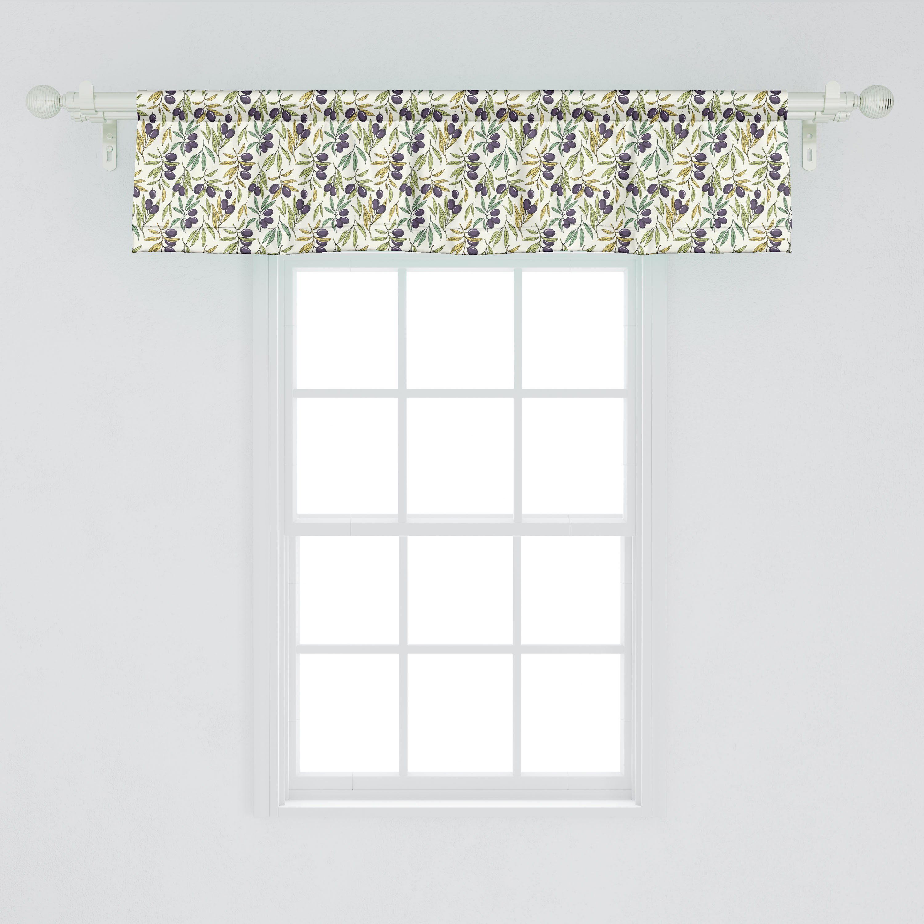 Microfaser, Stangentasche, des für Volant Botanischer Scheibengardine Symbol Dekor Olive Friedens mit Schlafzimmer Abakuhaus, Küche Vorhang